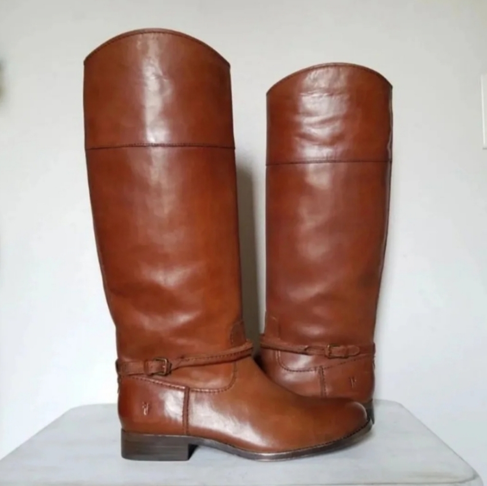 Frye 7.5 melissa seam tall cognac leather boots